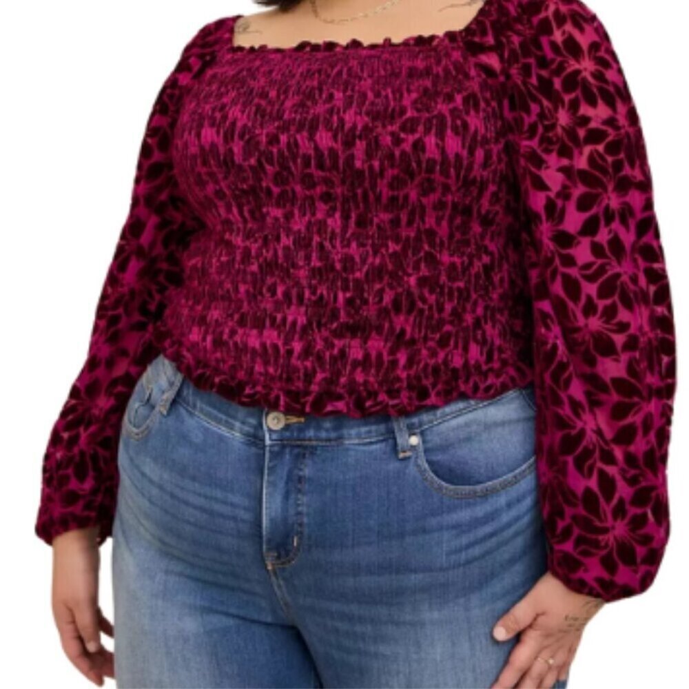 Torrid Womens 5 Velvet Smocked Blouson Sleeve Crop Top
